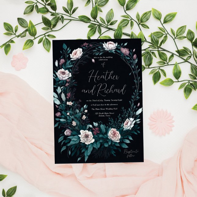 Invitación Elegante Peony Floral Foliage Wreath Boda (Subido por el creador)