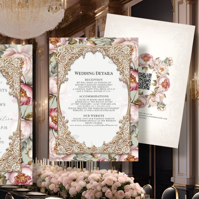 Invitación Elegante Peony Floral Gold Pink and Sage Details (Subido por el creador)