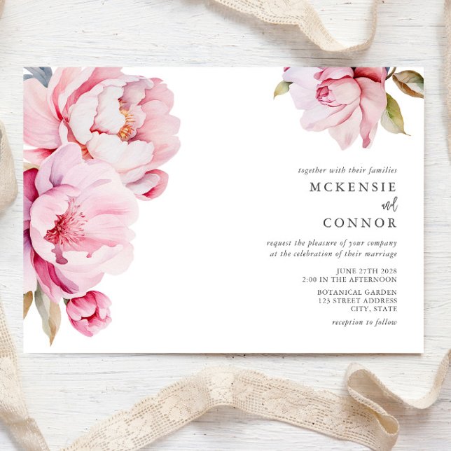 Invitación Elegante Peony Magnolia Boda Floral Rosa (Subido por el creador)