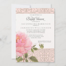 Invitación Elegante Peony Pink Floral w Greenery Bridal Showe