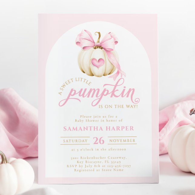Invitación Elegante Pequeña Calabaza Rosa Baby Shower (Subido por el creador)