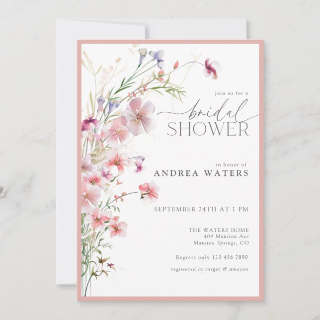 Invitación Elegante Pequeña Flores Rosa Ducha Bridal (Anverso)