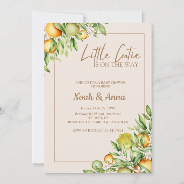 Invitación elegante pequeño bebé está en camino shower de beb (Anverso)