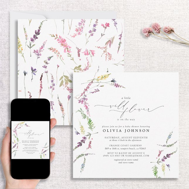 Invitación Elegante Pequeño Chica de guión de flor silvestre  (Subido por el creador)