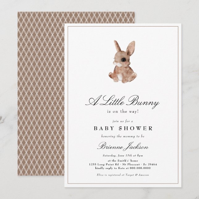 Invitación Elegante pequeño conejito género Baby Shower neutr (Anverso / Reverso)
