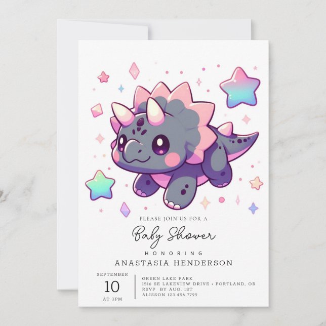 Invitación Elegante Pequeño Dinosaurio Baby Shower (Anverso)