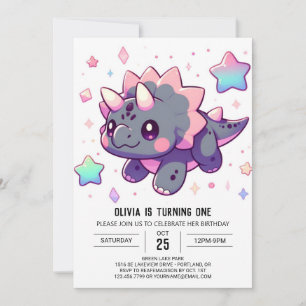 Invitación Elegante Pequeño Dinosaurio Primer Cumpleaños