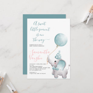 Invitación Elegante pequeño elefante de cacahuete Baby Shower