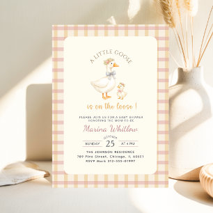 Invitación Elegante pequeño ganso lazo de gingham Baby Shower