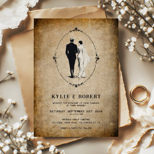 Invitación Elegante Pergamino Seco Antiguo Casamiento Vintage