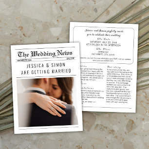 Invitación Elegante periódico Boda de detalles fotográficos ú