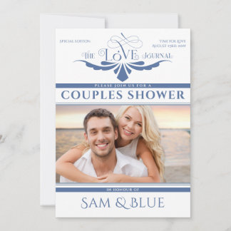 Invitación Elegante periódico Dusty Blue Bridal Couples Ducha