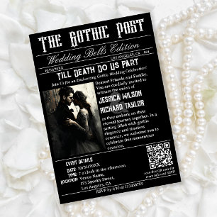 Invitación Elegante periódico gótico foto Boda negro