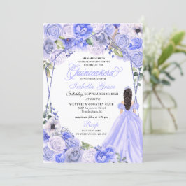 Invitación Elegante Periwinkle Blue Floral Quinceanera Invita