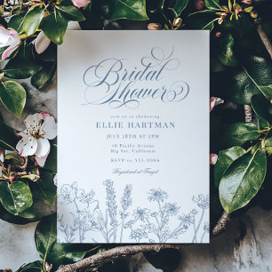 Invitación Elegante Periwinkle Blue Wildflower Bridal Shower