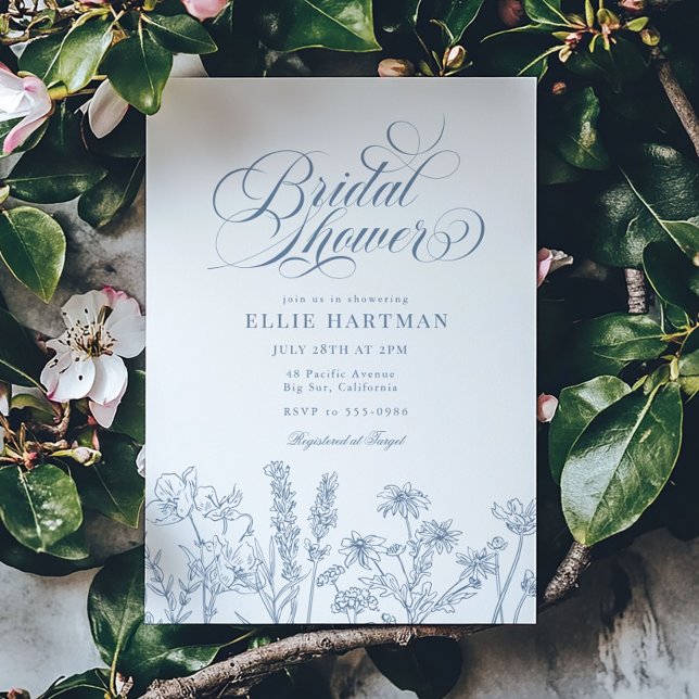 Invitación Elegante Periwinkle Blue Wildflower Bridal Shower (Subido por el creador)