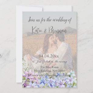 Invitación Elegante Periwinkle Clematis Foto Boda de código Q