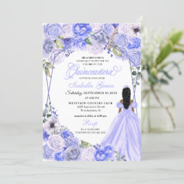 Invitación Elegante Periwinkle Floral Azul Quinceanera