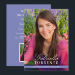 Invitación Elegante Periwinkle Personalizado Foto Partido de<br><div class="desc">Anuncie su graduado de secundaria o universitario con estilo con esta invitación de graduación "Sleek Stripe" e invitación a la fiesta. La tarjeta de dos caras muestra dos fotos del graduado y un simple diseño superpuesto que destaca su nombre y foto. Color morado perwinkle / azul y blanco.</div>