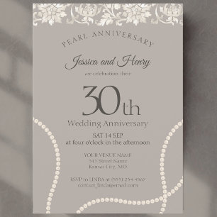 Invitación Elegante Perla 30º aniversario de bodas taupe