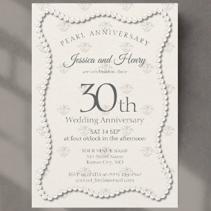 Invitación Elegante perla 30 aniversario boda damasco