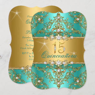 Invitación Elegante Perla Damasco Jade Quinceañera