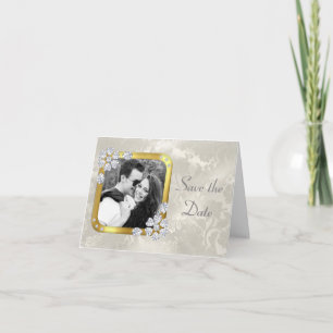 Invitación Elegante Perla de Plata con Diamante Save the Date