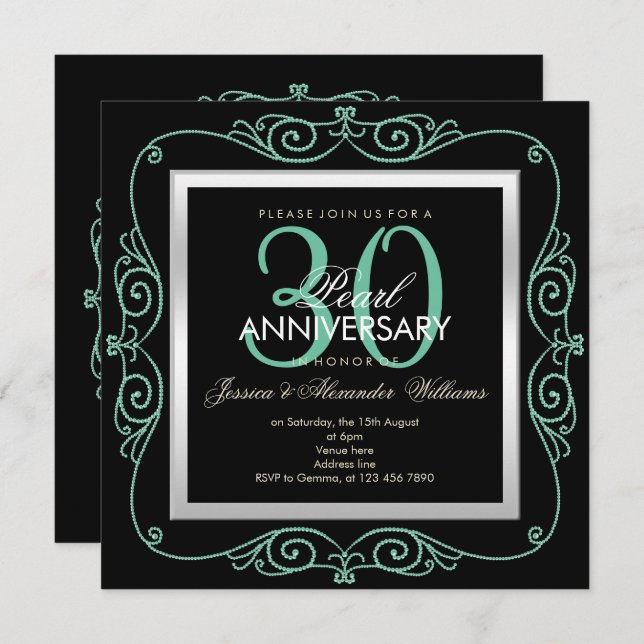 Invitación Elegante Perla en Marco para 30 Aniversario de Bod (Anverso / Reverso)