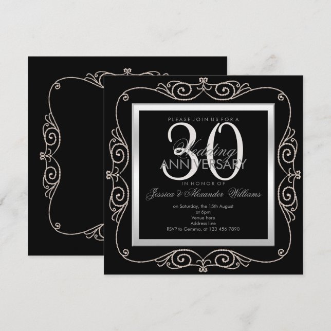 Invitación Elegante Perla en Marco para 30 Aniversario de Bod (Anverso / Reverso)
