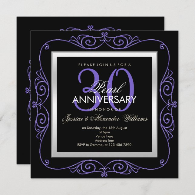 Invitación Elegante Perla Enmarcada 30º Aniversario de Boda (Anverso / Reverso)