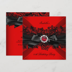 Invitación Elegante Perla Roja Lazo de Encaje Negro Fiesta de