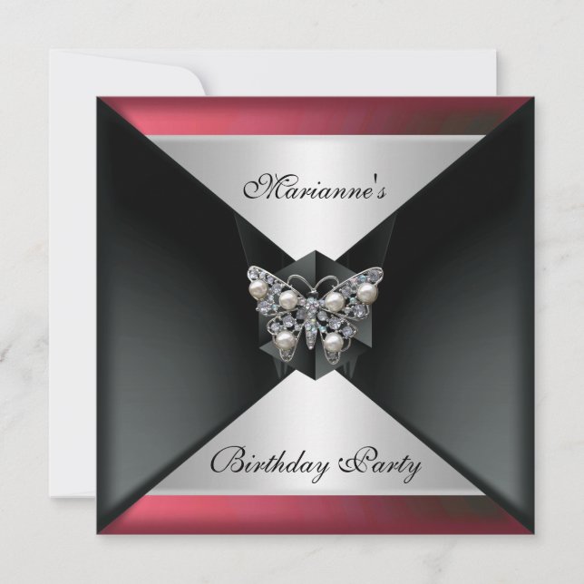 Invitación Elegante perla rosa roja rosada jewel cumpleaños p (Anverso)