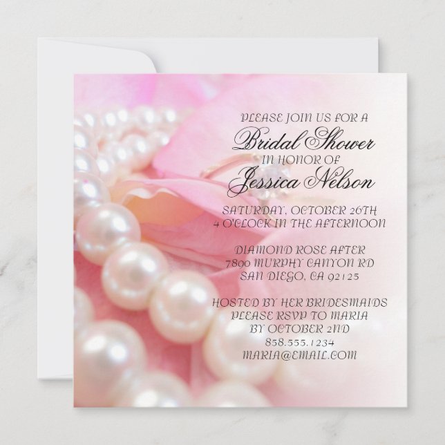 Invitación Elegante Perlas de lujo Boda Ring Shower Invite (Anverso)