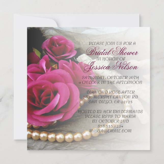 Invitación Elegante Perlas de lujo Rosa Lace Shower Invite (Anverso)