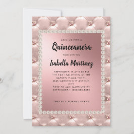 Invitación Elegante Perlas Fotográficas De Oro Rosa Rosa Quin