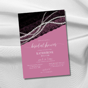 Invitación Elegante Perlas Lace Moda negra rosa ducha de novi