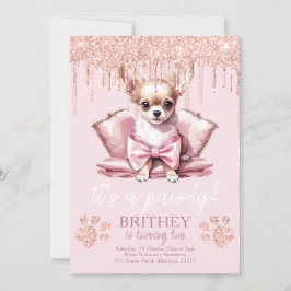 Invitación Elegante perro con cumpleaños Purpurina