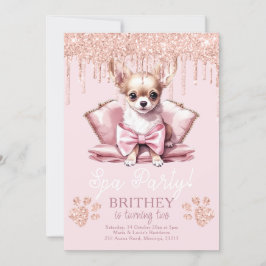 Invitación Elegante Perro Purpurina Spa Cumpleaños