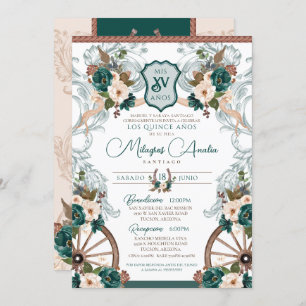 Invitación Elegante personaje verde esmeralda Quinceanera occ