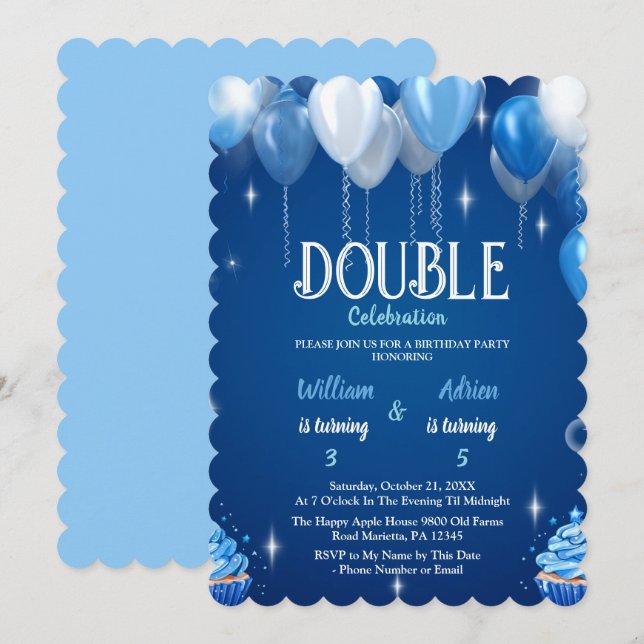 Invitación Elegante personalizable de cumpleaños doble de niñ (Anverso / Reverso)