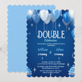 Invitación Elegante personalizable de cumpleaños doble de niñ