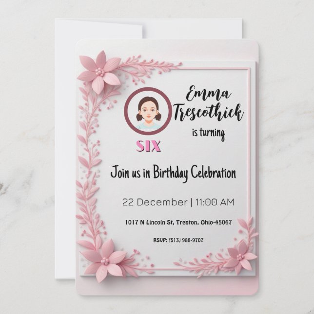 Invitación Elegante Personalizable de rincón floral rosado (Anverso)