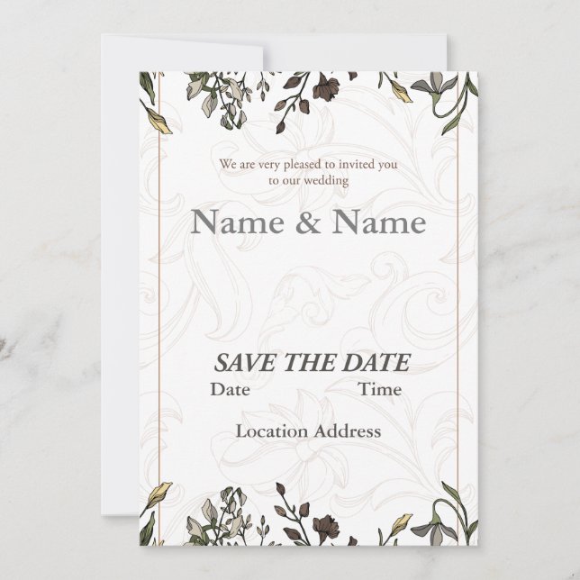 Invitación Elegante Personalizable floral simple (Anverso)