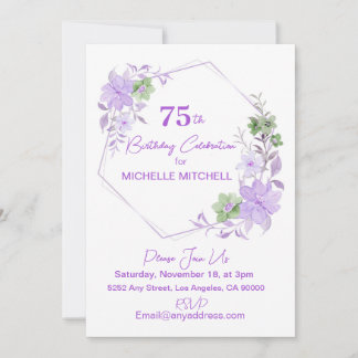 Invitación Elegante Personalizado 75º cumpleaños Lavender Flo