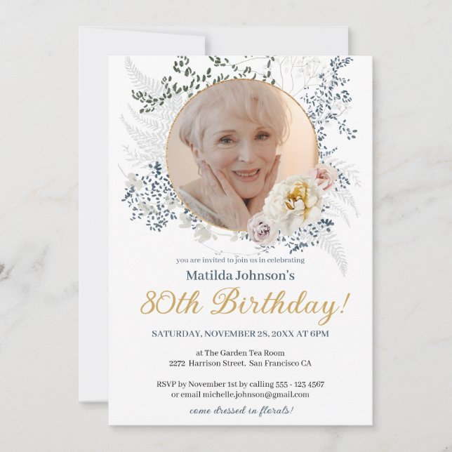 Invitación Elegante Personalizado amarillo floral foto 80 cum (Anverso)