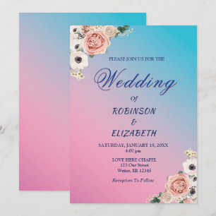 Invitación Elegante Personalizado Boda de Flora de color azul