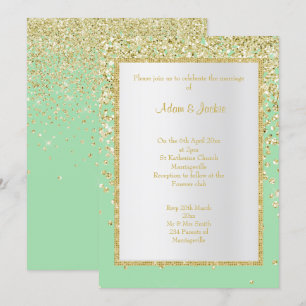 INVITACIÓN ELEGANTE PERSONALIZADO BODA GREEN GOLD SPARKLE