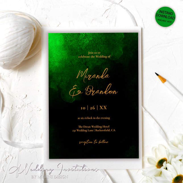 Invitación Elegante Personalizado Boda verde esmeralda de oro (Subido por el creador)