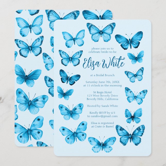 Invitación Elegante PERSONALIZADO Butterflies Bridal Shower (Anverso / Reverso)