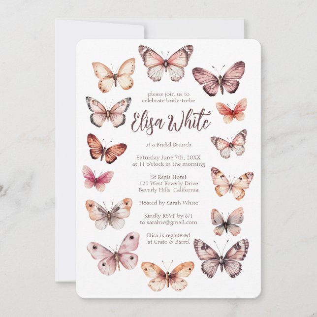Invitación Elegante PERSONALIZADO Butterflies Bridal Shower (Anverso)